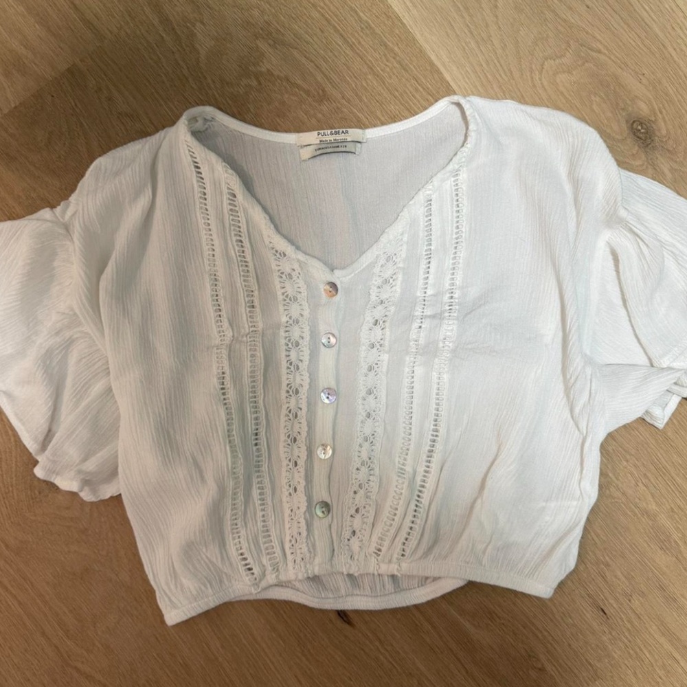 Pull&Bear White Puff Sleeve Crop Blouse